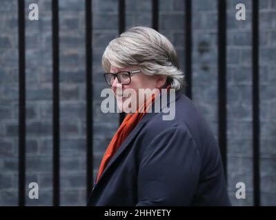 London, UK, 25th January 2022. Works and Pension Secretary Therese Coffey arrives for the weekly Cabinet Meeting at No 10 Downing Street.