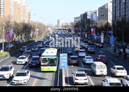 Beijing, Beijing, China. 26th Jan, 2022. During the 2022 Winter Olympic Games and winter Paralympic Games in Beijing, the Olympic dedicated lane will be opened in stages. During the opening time of the Olympic dedicated lane, the illegal occupation of social vehicles will be fined 200 yuan. (Credit Image: © SIPA Asia via ZUMA Press Wire) Stock Photo