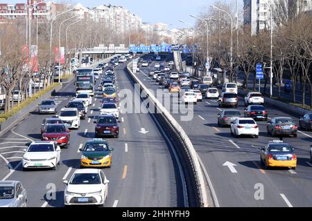 Beijing, Beijing, China. 26th Jan, 2022. During the 2022 Winter Olympic Games and winter Paralympic Games in Beijing, the Olympic dedicated lane will be opened in stages. During the opening time of the Olympic dedicated lane, the illegal occupation of social vehicles will be fined 200 yuan. (Credit Image: © SIPA Asia via ZUMA Press Wire) Stock Photo