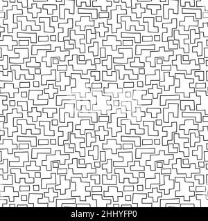 Hand drawn seamless pattern with abstract geometric brick puzzle elements, black and white texture. Stock Vector