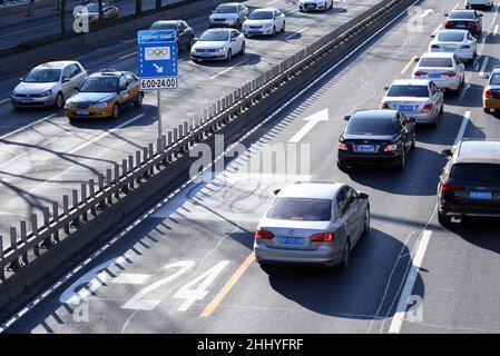 Beijing, Beijing, China. 26th Jan, 2022. During the 2022 Winter Olympic Games and winter Paralympic Games in Beijing, the Olympic dedicated lane will be opened in stages. During the opening time of the Olympic dedicated lane, the illegal occupation of social vehicles will be fined 200 yuan. (Credit Image: © SIPA Asia via ZUMA Press Wire) Stock Photo