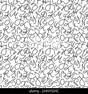 Hand drawn seamless pattern with alphabet letters, black and white texture. Stock Vector