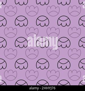 Geometric floral hand drawn seamless pattern, black elements on purple background. Stock Vector
