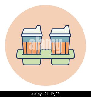 Two glasses of coffee in the stand vector flat icon. Delivery sign. Graph symbol for cooking web site and apps design, logo, app, UI Stock Vector