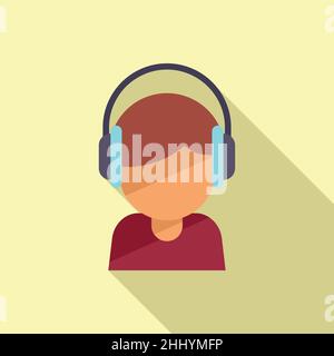Listen audio lesson icon flat vector. Student class. Home education Stock Vector