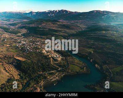 Top view of the Bayramic dam lake Aerial drone photography Stock Photo
