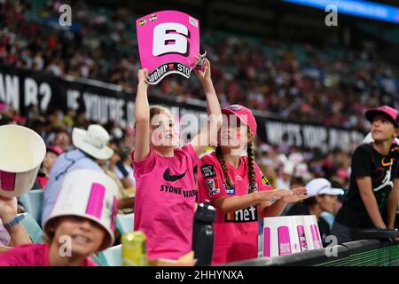 Sydney, Australia, 26 January, 2022. Sydney fans are seen during the Big Bash League Challenger cricket match between Sydney Sixers and Adelaide Strikers at The Sydney Cricket Ground on January 26, 2022 in Sydney, Australia. Credit: Steven Markham/Speed Media/Alamy Live News Stock Photo