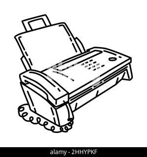 Fax Machine Part of Electronic for Office Device Hand Drawn Icon Set Vector. Stock Vector