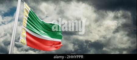 The flag of Chechnya is a rectangle with sides in the ratio 2:3, the same ratio as the flag of the Russian Federation. Stock Photo
