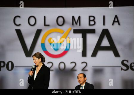 French-Colombian politician and candidate for Colombia's presidency for the political coalition 'Coalicion de la Esperanza' Ingrid Betancourt speaks d Stock Photo