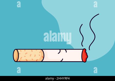 Horizontal poster with a smoking cigarette in the cartoon trend style of the 70s. Stock Vector