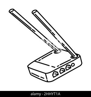 Mini Router Part of Electronic for Office Device Hand Drawn Icon Set Vector. Stock Vector