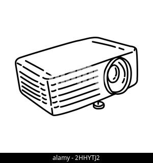 Projector Unit Part of Electronic for Office Device Hand Drawn Icon Set Vector. Stock Vector