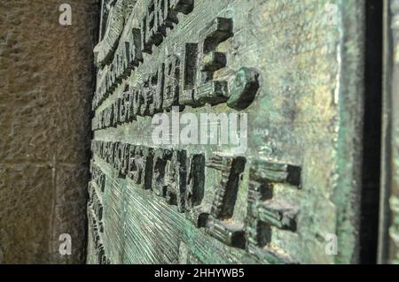 Bronze doors sculpted by Josep Maria Subirachs on the Passion Facade of the Basilica of the Sagrada Familia (Barcelona, Catalonia, Spain) Stock Photo