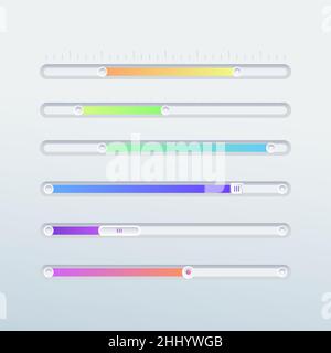 Gradient colorful sliders set Vector illustration. Stock Vector