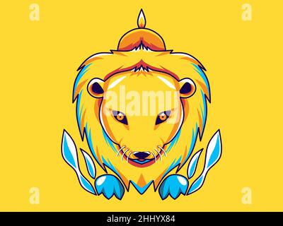 yellow cute lion vector illustration, Suitable for t-shirt design, wall decoration, design background, patterns, elements. Stock Photo