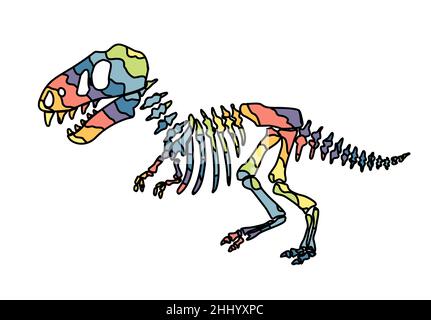 Dinosaur skeleton . Original design with rainbow dinosaur. Print for T-shirts, textiles, wrapping papers, webb. Drawn vector illustration Stock Vector