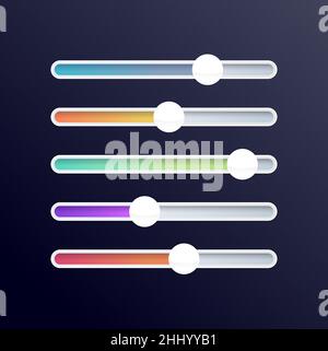 Gradient colorful sliders set Vector illustration. Stock Vector
