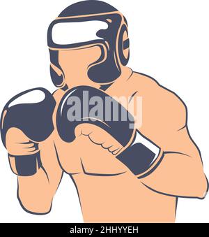 Boxer icon. Man in boxing gloves and helmet. Fighter sign Stock Vector