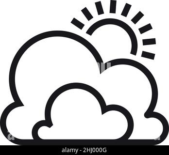 Sun behind clouds. Weather icon. Forecast logo Stock Vector