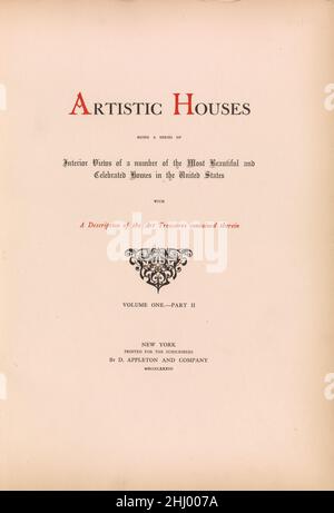 Artistic houses : being a series of interior views of a number of the most beautiful and celebrated homes in the United States : with a description of the art treasures contained therein 1883–84 D. Appleton & Co. 'Edition limited to 500 copies' -- p. [3] of volume 1. Title in red and black; vignette. Watson Library copy: No. 320 of 500 copies printed.. Artistic houses : being a series of interior views of a number of the most beautiful and celebrated homes in the United States : with a description of the art treasures contained therein  705638 Publisher: D. Appleton & Co., Artistic houses : be Stock Photo