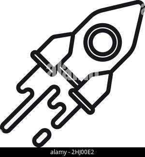 Rocket icon. Moving spacecraft in black line style Stock Vector