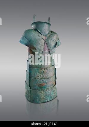 Mycenaean suit of bronze amour, The Armor of Dendra, from the 'Tomb of Armor' Mycenaean cemetery of Dendra, 1500 to 1180 BC . Nafplion Archaeological Stock Photo