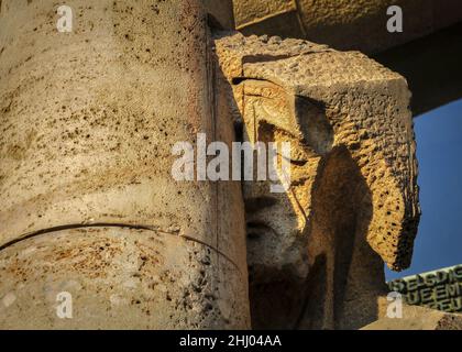 Sculptures made by Josep Maria Subirachs on the Passion Facade of the Sagrada Familia Basilica (Barcelona, Catalonia, Spain) ESP: Fachada de la Pasión Stock Photo