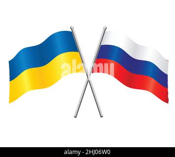 russia and ukraine flags in relationship alliance or versus conflict crossed vector isolated on white background Stock Vector