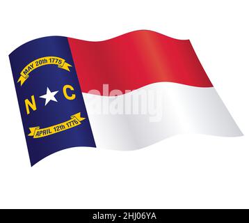 accurate correct north carolina state flag flying waving flowing silk vector isolated on white background Stock Vector