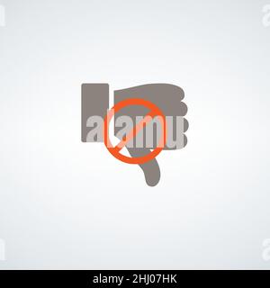 Hand with thumb down, dislike icon. Cut circle with gray and blue layers. Paper style Stock Vector