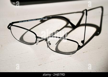 Shadows cast by a pair of glasses, spectacles.  - 26 January 2022 Picture by Andrew Higgins/Thousand Word Media Stock Photo