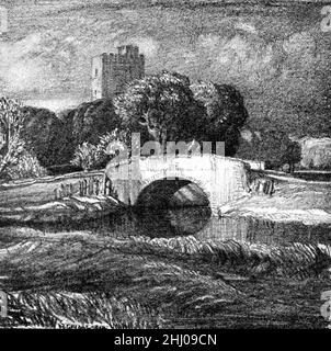 Black and White Illustration; South Kyme, Linconshire. Pencil Drawing by Frederick Landseer Maur Griggs Stock Photo