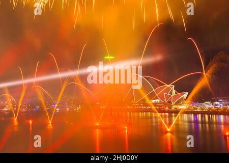 Sydney, Australia. 26 Jan 2022. A spectacular fireworks display on Sydney Harbour concludes the festivities on Australia's national holiday, Australia Day, held each year on January 26th. Credit: Robert Wallace / Wallace Media Network/Alamy Live News Stock Photo