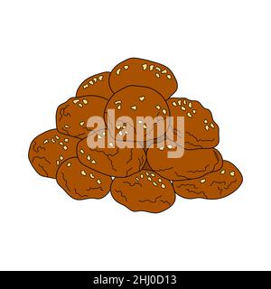 Melomakarona Greek Christmas honey and nuts cookies. Vector hand-drawn illustration. Design element for menu cafe, bistro, restaurant. Stock Vector