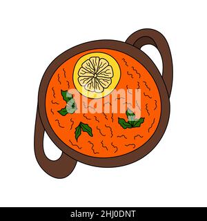 Vegetarian traditional Greek soup with lentils. Vector hand-drawn illustration. Design element for menu cafe, bistro, restaurant. Stock Vector