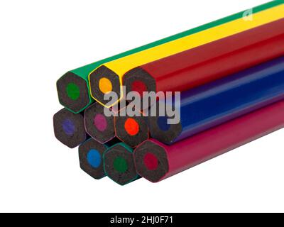 Different color pencils for art creation isolated on the white Stock Photo