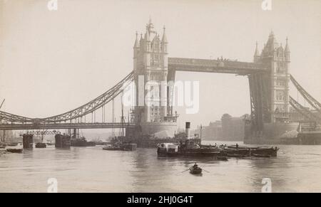 Antique circa 1890 photograph of the Tower Bridge on the River Thames in London, England. SOURCE: ORIGINAL ALBUMEN PHOTOGRAPH Stock Photo