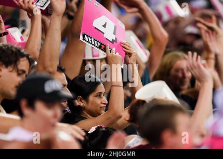 Sydney, Australia, 26 January, 2022. Adelaide fans are seen during the Big Bash League Challenger cricket match between Sydney Sixers and Adelaide Strikers at The Sydney Cricket Ground on January 26, 2022 in Sydney, Australia. Credit: Steven Markham/Speed Media/Alamy Live News Stock Photo