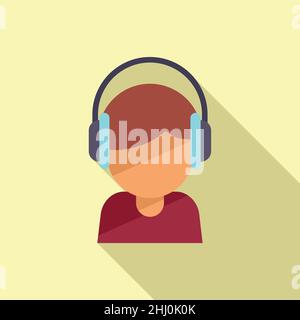Listen audio lesson icon flat vector. Student class Stock Vector