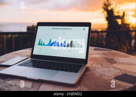 Netbook and smartphone placed on table Stock Photo