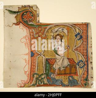 Manuscript Leaf Showing an Illuminated Initial R with The Resurrection late 13th century Rhenish. Manuscript Leaf Showing an Illuminated Initial R with The Resurrection. Rhenish. late 13th century. Parchment, tempera, ink, metal leaf. Manuscripts and Illuminations Stock Photo