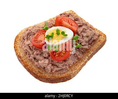 Bread slice with homemade liver pate isolated on white background Stock Photo