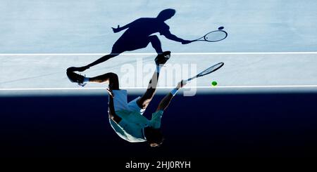 DANIIL MEDVEDEV (RUS) in action at the 2022 Australian Open on Saturday January 2022,  Melbourne Park Stock Photo