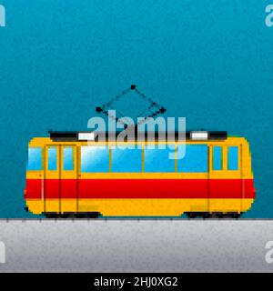 Pixel art Tram car vector icon Stock Vector