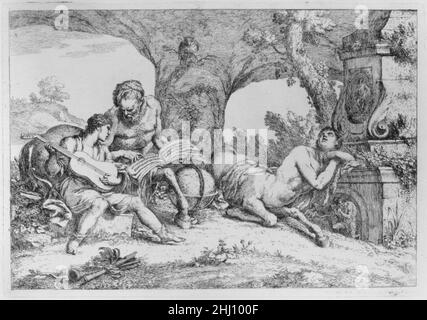 Varii Capricci, e Paesi inventati, e disegnati dal celebre Gio. Benedetto Castiglione ... tratti dal raccolta Zanettiana 1758–59, published 1786 Gaetano Gherardo Zompini Italian The prints have at times been attributed to Zanetti. A letter written by Francesco Algarotti on January 16, 1759, congratulates Zanetti for his success at producing etchings after two of Zanetti's Castiglione drawings at his advanced age. These are the 'Chiron Teaching Music' and 'Chiron Teaching Alchemy. The 'Memoria' of Zompini, that was inserted in the 1785 edition of the 'Arti che vanno per via,' states that Zanett Stock Photo