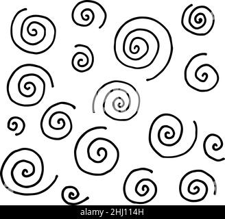 Abstract hand drawn monochrome simple doodle vector pattern of spiral lines. Black swirls lines on white background Stock Vector