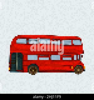 Pixel Art double decker bus, vector illustration Stock Vector