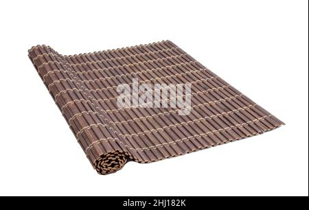 vintage bamboo mat or carpet for food isolated on the white Stock Photo