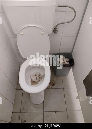 Toilet cubicle in the family shopping hypermarket Metro Cash Carry, Moldova Stock Photo